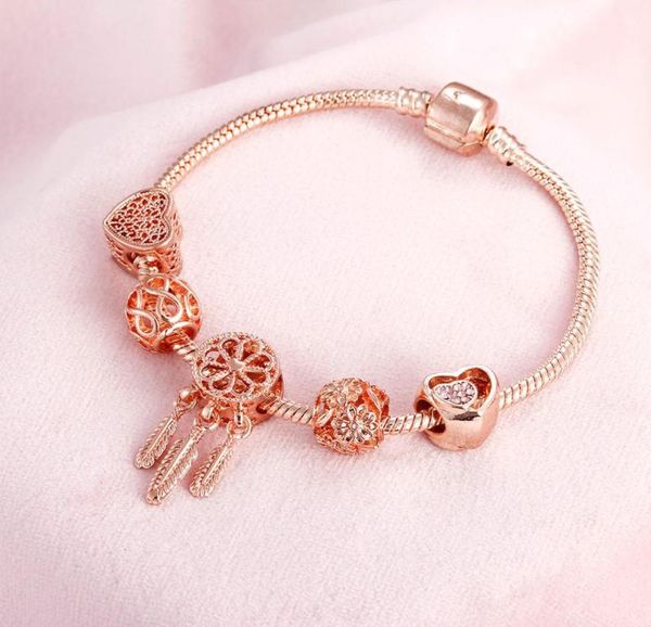 Bracelete de ouro rosa Blossom Ball Tassel Ball Crystal Bead Pingente de pingente de tendência pulseiras de pulseiras para mulheres joalheria Girl Gifts7294196