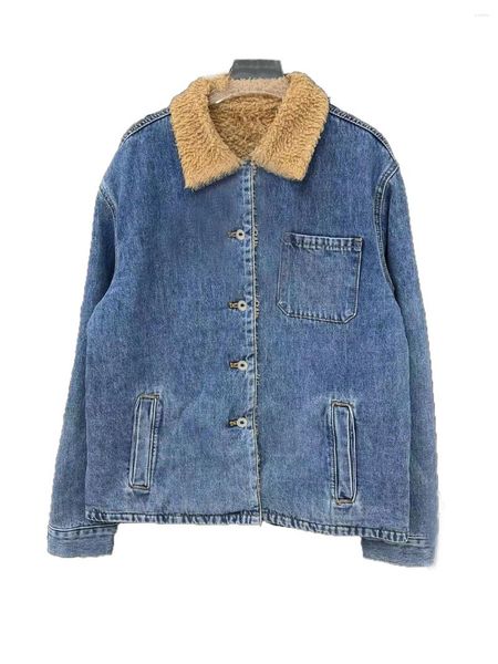 Damenjacken Denim Jacke Kurzflip -Halsbänder Baumwollmaterial Komfortable vielseitig 2024 Winter 1016