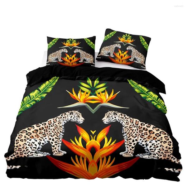 Bedding Sets Latin Style Duvet Cover Quality Set com fronhas flores tropicais leopardo para tamanho duplo duplo