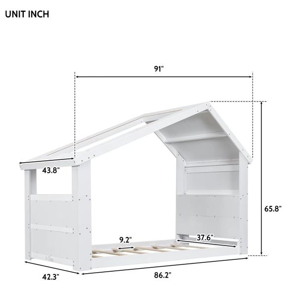 Letto a pavimento con design stilistico a doppio letto a pavimento con finestra del tetto, luce a LED, assemblaggio facile, adatto per bambini, camera da letto giovanile