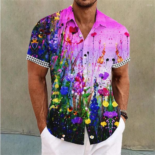 Herren lässige Hemden kurzärmeliges Lappel Blumendruck -Button -Up -Hemd für Sommer Freizeit Urlaub bequem und weich