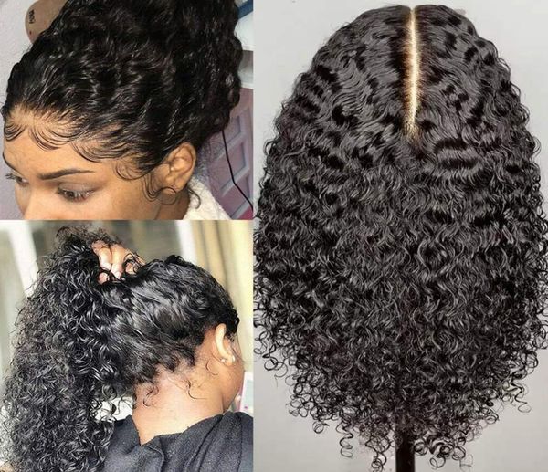 Vorgezogene lockige Spitzenperücke 100 brasilianisches menschliches Haar Deep Wave Glulose Spitzenperücke mit Babyhaar für schwarze Frauen natürliche 3935300