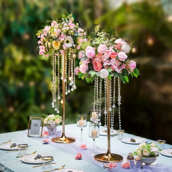 Свадебные центральные добычи золотые вазы: 10 шт 27,6 дюйма высокого хрустального цветочного вазы металлические цветы стоят для вечеринок украшения - Элега