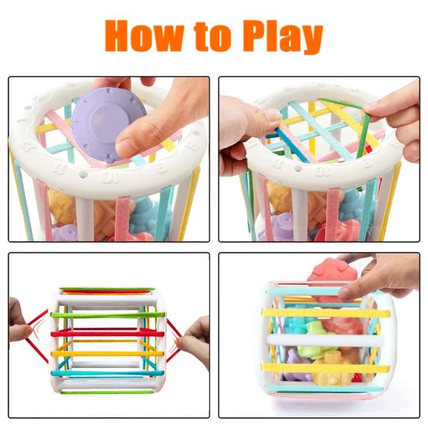 Baby Sensory Bin Shape Shaper Cube colorido Coberting Game Blocks Montessori Toys Educational Game para 1 menino de 2 anos