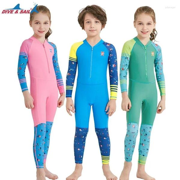 Kadın Mayo UPF50 Çocuk Dalış Takımları Çocuklar Uzun Kollu Döşemeler Anti-UV İnce Stil Kız Kızlar Sörf Sörf Silah Wetsuit Kayak