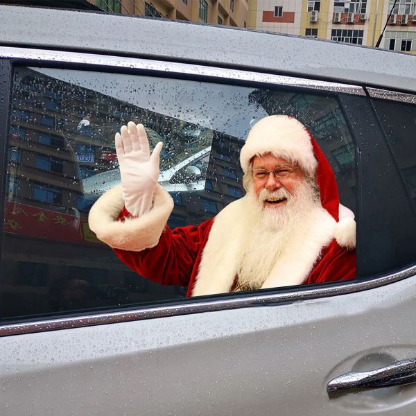 1pc 3D realistic Babbo Natale Adesivo murale Auto Auto Descali del finestrino posteriore Merry New Year 2024 (Shh, tienilo giù, saluta)