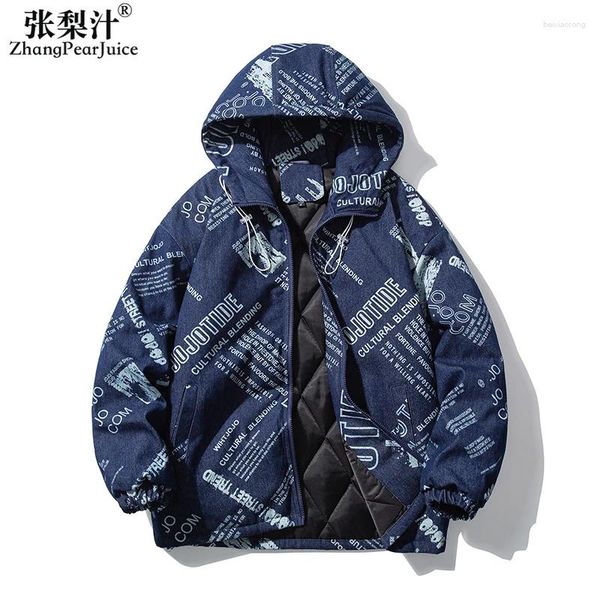 Jackets masculinos Men Men Hipster Winter Down Letter Print Prind Hooded Windbreaker Grente Windsize Harajuku Casaco acolchoado fora