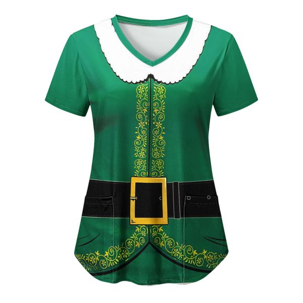 Infermiera di Natale uniforme donna divertente santa claus stampare a maniche corte camicie da lavoro tops worker scrub infermiera uniforme camicetta