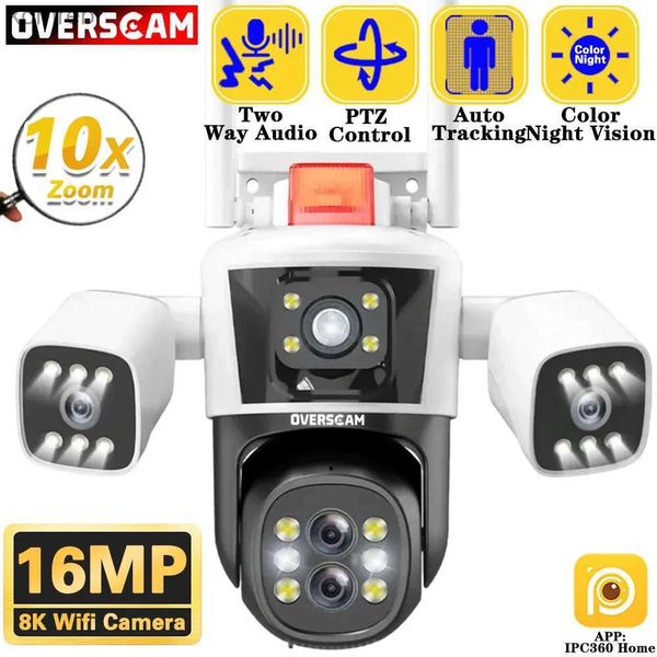 PTZ Kameralar 10x Zoom 16MP 8K WiFi IP Kamera Üç Lens Açık Panoramik Görünüm PTZ Akıllı Demiryolu Güvenliği Sokak İzleme IPC360 C240412