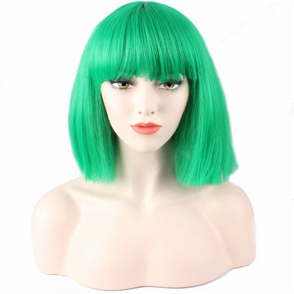 Capelli dritti corti verdi Lady sexy ruolo soffice naturale giocando parrucca sintetica corta capelli corti capelli corti donne bianche parrucca ideale per il cosplay di festa di lavoro quotidiano