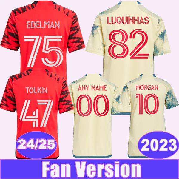 24 25 Novo Yo Rk Red Mens Soccer Jerseys Klimala Amaya Casseres Jr.Long Tolkin Barlow Away Red Football camisa de manga curta uniformes