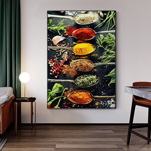 Küchengewürz Leinwand Malerei natürliches Gemüse Pfeffer Modernes Wandkunst Poster Wohnzimmer Restaurant Hintergrunddekoration Dekor