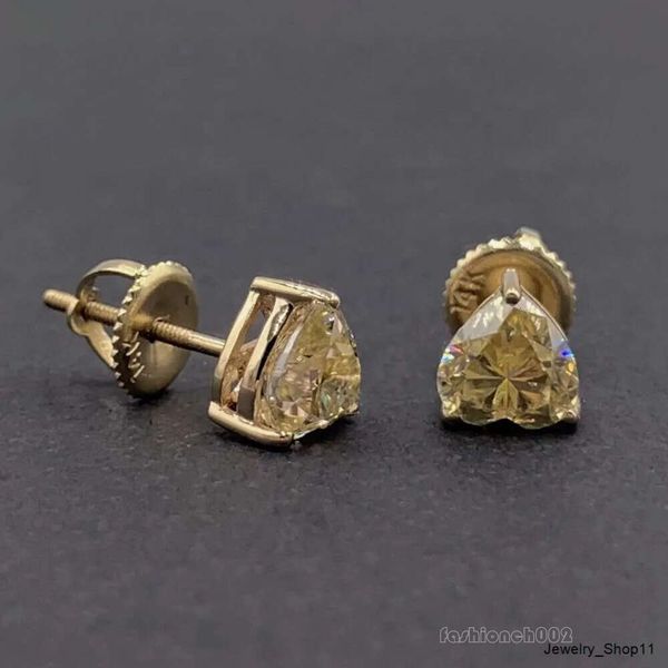 Желто -золотое сердечные серьги из -за желтого золота, серебряные серечки с бриллиантами, свадебные серьги ювелирные изделия женщин