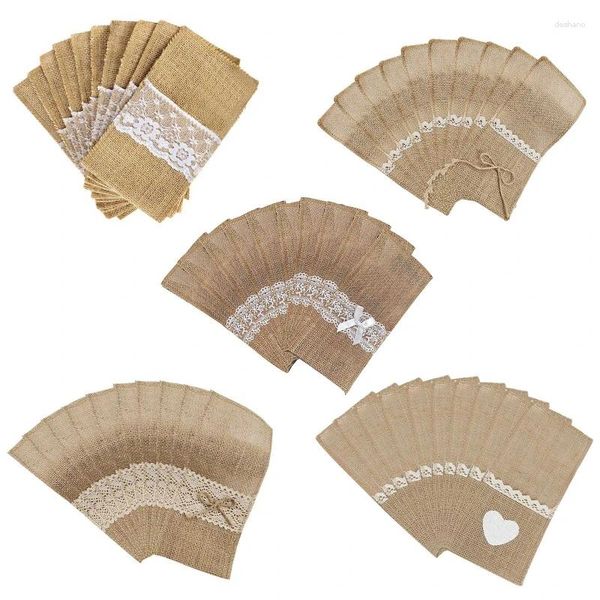 TABELA MATS 10PCS/conjunto de talheres de renda de juta Forek e suportes de faca para a decoração de restaurantes para festas de festas de casamento