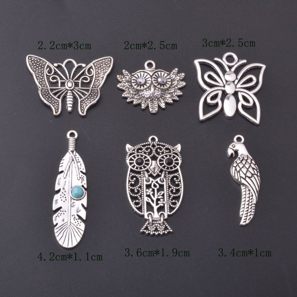 10 pezzi in stile vintage in argento antico golce uccelli farfalle incantano pendenti piuma metallici fai da te che preparano orecchini donne gioielli