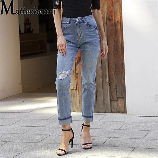 Damen Jeans Loch zerrissen Elastizität enge blaue Frau Dorn lässig sexy sexy schlank hohe Taille Capris Taschenstift Denimhose Damen Damen Damen