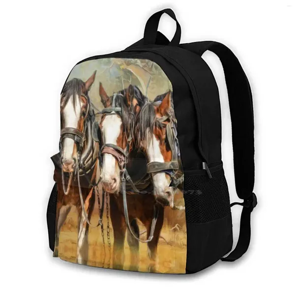 Backpack Borse per la scuola di conversazione Clydesdale per adolescenti laptop da viaggio per cavalli da allevamento di cavalli da lavoro shire