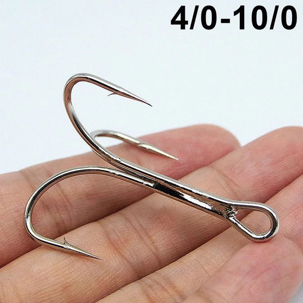 50pcs Big Treble Fishing Haken hoher Kohlenstoffstahl Hai Thunfisch Jig Triple Anker Fishhooks Salzwasserstangenhaken Strong 4/0-10/0 240328