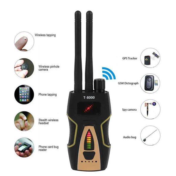 Sistemi T8000 Rilevatore di segnale RF wireless antispy Rilevatore di scansione GPS Audio Finder GPS