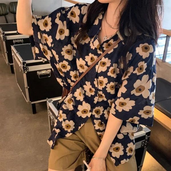 Frauenblusen Turn-Down-Kragen Sonnenblumen Bluse Klassiker Button Up Spring Summer Hawaii Hemd Urlaub Blusas Tops Reise Reisen