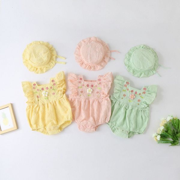 Baby Rompers per bambini vestiti per neonati salto per bambini sottili abiti da bambino neonato con cappello rosa giallo verde 49yp#