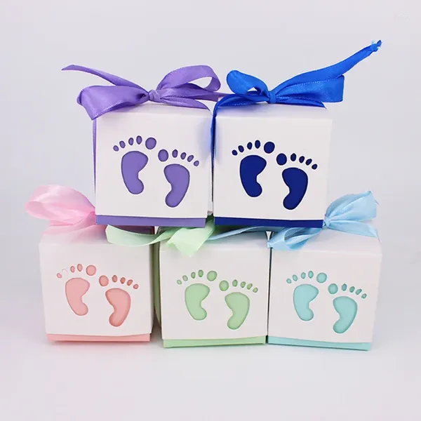 Brocada de presente 10pcs/pacote caixa de chá de bebê rosa carruagem azul oca de papel favorita a decoração de festa com fita