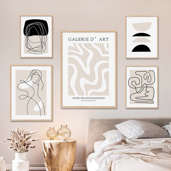 Linha abstrata moderna menina corpo rosto decoração de sala de estar preto em pôsteres e impressões de arte de parede de arte pintando imagens de parede para casa