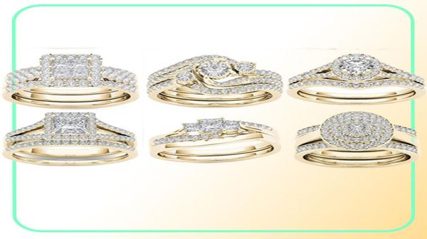 Crystal feminino Big Zircon Stone Ring Set Moda Gold Silver Bridal Wedding Rings for Women Promise Love Engagement Ring9039449