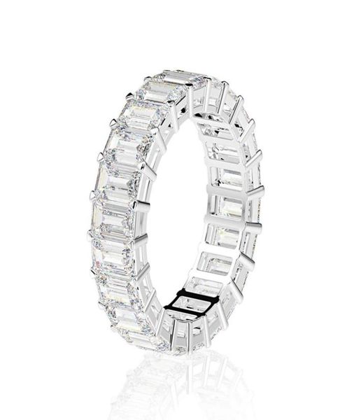 Eternity Emerald Cut Lab Diamond Ring 925 Sterling Silver Engagement Fedi nuziali per donne Gioielli Gift7851594