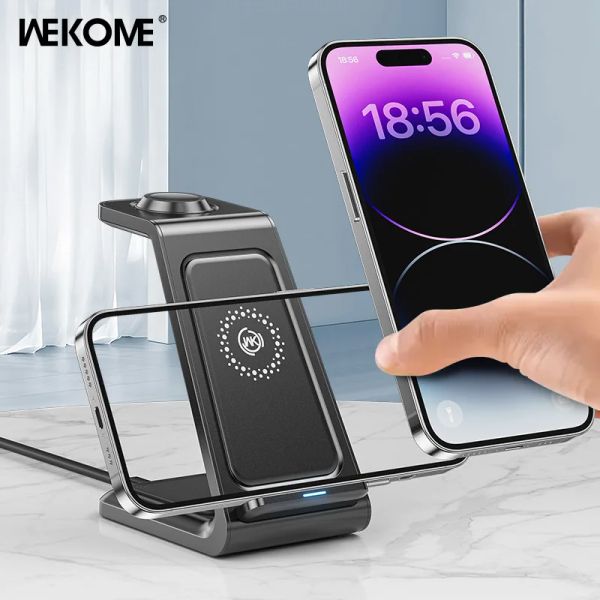 Chargers Wekome 15W Wireless Ladegerät Fast Ladeladegerät Typ C Holder für Telefon 3 in 1 Ladestation für iPhone Samsung Xiaomi OnePlu