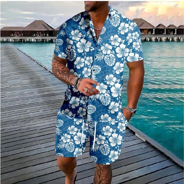 Herren Tracksuits Hawaiian Multicolor Flowers Button Shirts Shorts Sommer Blumen Farben Strand Sets Hipster Streetwear Tracksuit Männer Kleidung