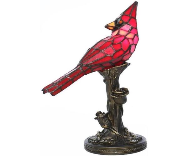 Lampada da tavolo in cristallo Cardinale Bird Red Stated Glass Night Light per la camera da letto decorazione del soggiorno 2203096720498