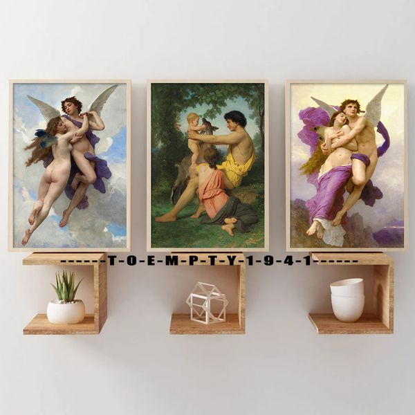 William Adolphe Bouguereau Vintage Painting God Angle Poster Leinwand Nackt Winkel Vintage weibliche Porträtwandkunstdekoration