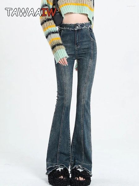 Frauen Jeans Tawaaiw Streetwear Skinny Stiefel geschnittene Mutter Frauen High Wait Koean Style Burry Jeanshose Stretchhose Y2K Chic