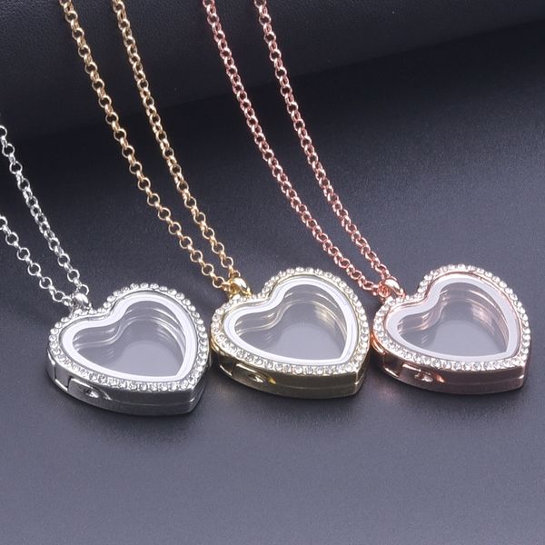 1 pc Vendita calda Crystal Heart Glass Memory Memoria Fotodici di ciondolo collane a ciondolo fai -da -te Gioielli Gioielli Gioielli Ama Relicario Colles