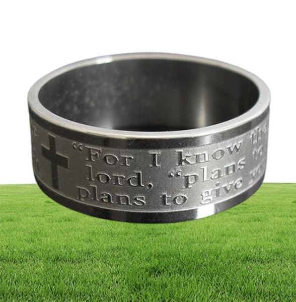 50pcs Etch Band Lords Preghiera per Conosco i piani..jeremiah 2911 anelli in acciaio inossidabile biblico inglese Gioielli all'ingrosso Lote8864548