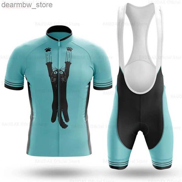 Bisiklet Jersey Setler Erkek Bisiklet Kıyafetleri Komik Karikatür Kedi Kedi Yaz Kısa Seves Bisiklet Jersey Set Breathab Hızlı Kuru Spor Giyim Maillot Ciclismo L48