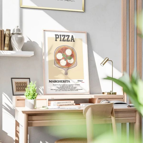 Retro Kitchen Essen minimalistische Poster Ramen Sushi Pizza Kebab Drucke Leinwand Malerei Wandkunst Bild für Esszimmer Wohnkultur