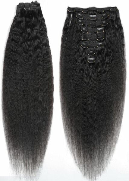 AFRO Kinky Düz Saç İşlenmemiş Klip Saç Uzantıları 120 Gram Moğolcu İnsan Saç Afro -Amerikan Remy Doğal Black Clips5456629