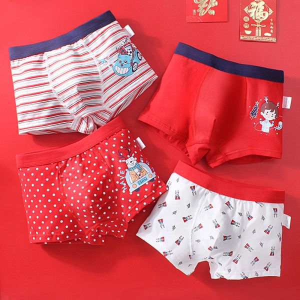 Shorts Roupa íntima infantil para crianças curtas de desenhos animados dinossauros veleiros algodão de basquete Menir calcinha de meninos vermelhos 4pairs/lote