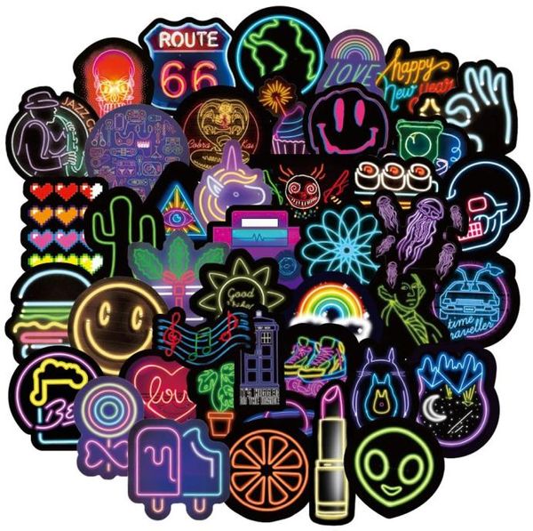 103050pcs Cool Neon Light Graffiti Stickers DIY Мотоцикл Travel Luggage Phone Guitar холодильник Fun Fun Kids наклейка на наклейку Car4379364