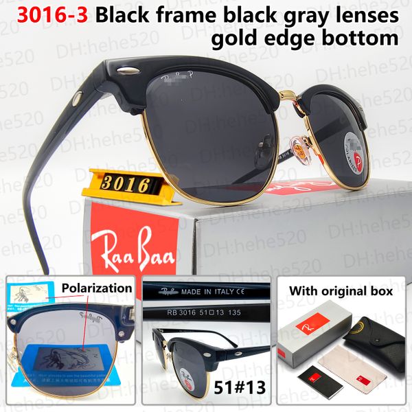 Мастер клуба Рэй 3016 Дизайнерские женские классические поляризованные запреты солнцезащитные очки металлические рамки ретро солнцезащитные очки УФ -защита