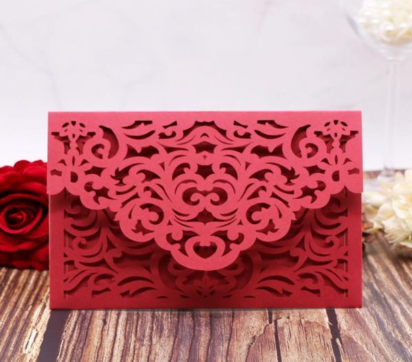 30pcs Red Luxury Flora Laser Cut Hochzeitseinladungen Karte Elegante Spitzen Hochzeitsumschläge Mother039s Tag Geburtstagdekoration1250584