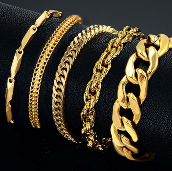 Pulseira masculina pulseira de aço inoxidável Bracelet integral Braset de Bra -Pulpar Salte de Bra -Cobano Link Chain Link Bracelets Gold para MAN802044288996