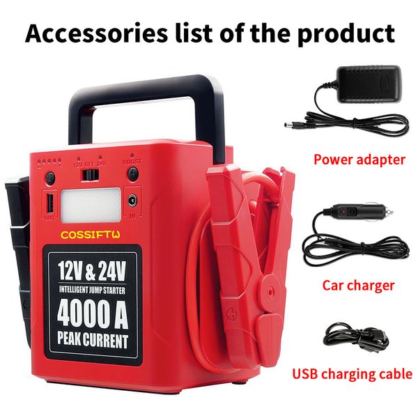 4000A poderoso 12V/24V Jump Starter Banco de energia portátil 56000mAh DC-DC Booster Auto Emergency Battery Start-up Carregador de salto