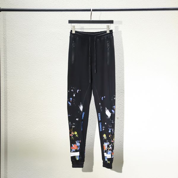 Модные бренд Мужские брюки высококачественные терри хлопковые из шнурки спортивные штаны на молнии карманные арт граффити