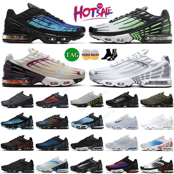 Orijinal Mens Plus Tn III Koşu Ayakkabıları Tn 3 Tasarımcı Tns Chaussures Zeytin Hiper Mor Altın Radyant Kırmızı 25. Yıldönümü Kurt Gri Kaplan Erkek Kadın Spor Sabahları Zapatos