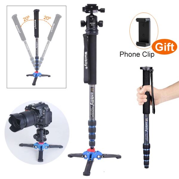 Monopods Manbily C222 Fibra de carbono Profissional DSLR Câmera DSLR Monopod M1 Tripod Base KB0 Alumínio Tripé Ball Head Max: 65 