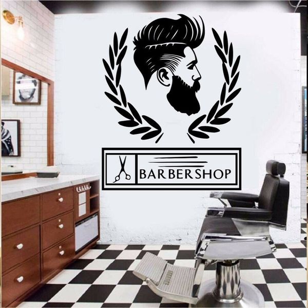 Barbeiro decoração de decoração de porta adesivos de vinil design de cabelo masculino decalques de salão de salão de salão decalques de parede pôsteres de moda papel de parede297h