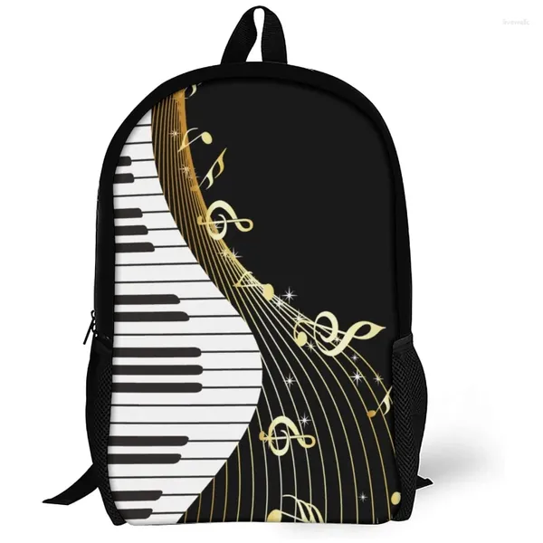 Schultaschen Klavier Keyboard Music Note Rucksack Schwarz -Weiß -Buchbags Reise Daypack College Middle Schoolbags für Jungen Mädchen